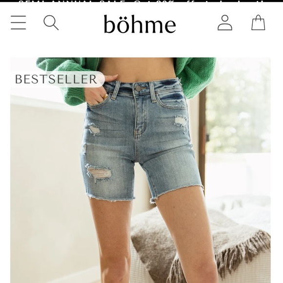 Bohme Black Distressed Midi Shorts Bermuda Shorts - Picture 6 of 6